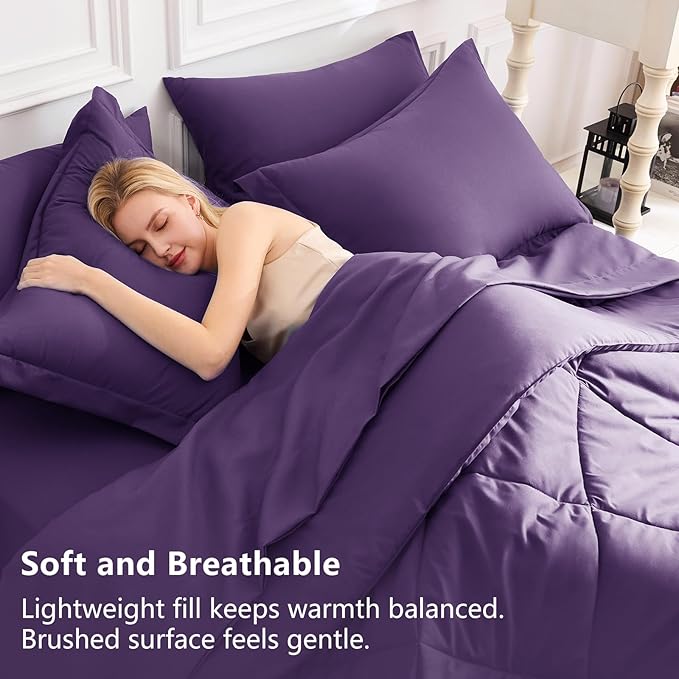 CozyLux Full Size Comforter Sets Purple - 7 Pieces Bed in a Bag Full, Luxury Soft Bed Set for All Seasons, Bedding Set with Down Alternative Comforter, Sheets, Pillowcases & Shams