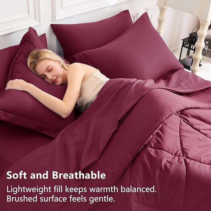 CozyLux Oversized Queen Comforter Set Burgundy - 7 Pieces Bed in a Bag Comforter Set with Sheets, Luxury Soft Bed Set, Bedding Set with Down Alternative Comforter, Sheets, Pillowcases & Shams, Red