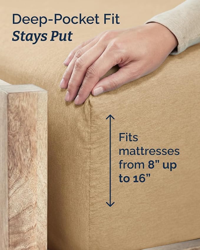 Twin 4 Piece Sheet Set - Comfy, Breathable & Cooling - Soft Hotel Luxury Bedding for Women, Men, Kids, Teens and Children - 1 Flat & 1 Fitted Sheet & 2 Pillowcases with Deep Pockets - Heathered Tan