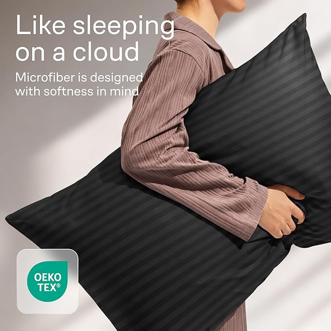 Ultra Soft Pillow Protectors with Zipper King Size - Set of 4 Breathable Pillow Covers - 100% Protection Against Stains, Dust & Dirt - Machine Washable (Striped Black)