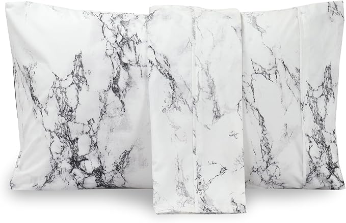 Elegant Comfort Luxury Ultra-Soft 2-Piece Pillowcase Set - 1500 Premium Hotel Quality Microfiber Double Brushed - Wrinkle Resistant, Standard/Queen, Marble Pattern White