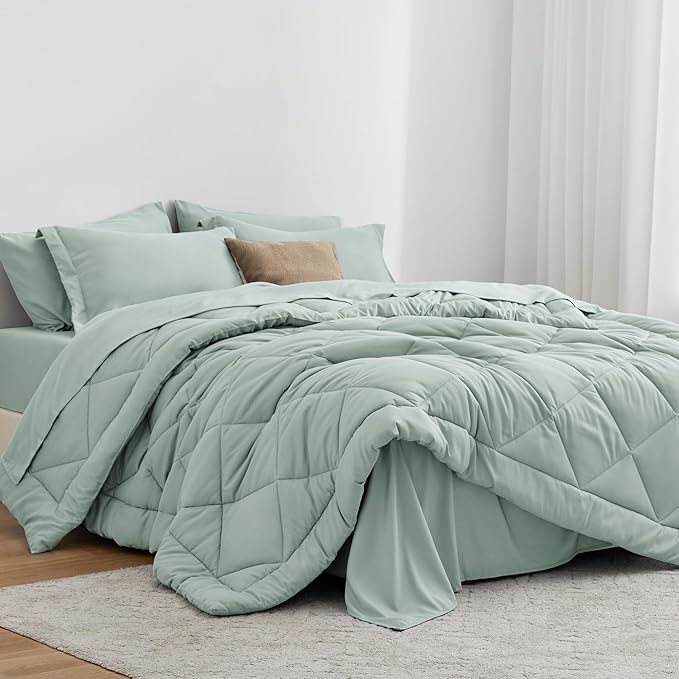 Love's cabin Twin Comforter Set Aqua, 5 Pieces Twin Bed in a Bag, All Season Bedding Sets with 1 Comforter, 1 Flat Sheet, 1 Fitted Sheet, 1 Pillowcase and 1 Pillow Sham | Soft, Breathable, Lightweight, Comfortable