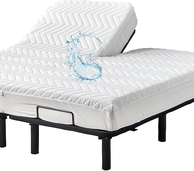 Kingnex Waterproof Quilted Split Top King Mattress Protector Pad for Adjustable Bed with Upper Flex Fitted Sheet Padded Mattress Cover 32-34 Split from Head