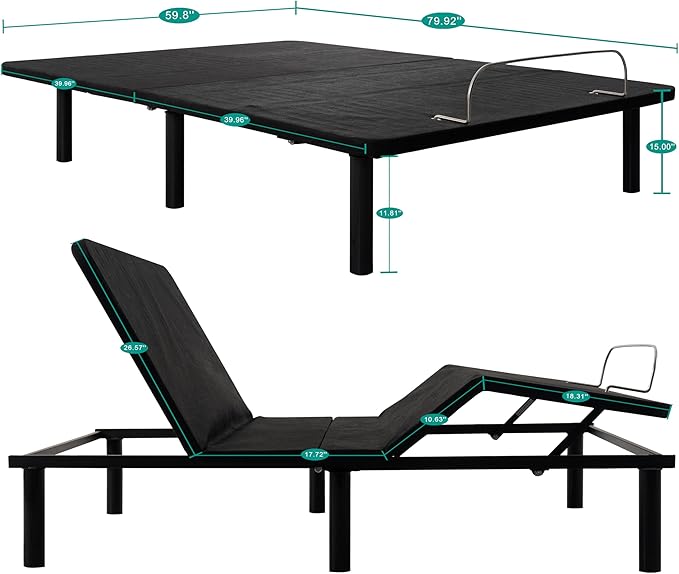 Naomi Home Serenity Full Size Adjustable Bed Frame with Wireless Remote Ergonomic Head and Foot Incline Electric Bed Frame Easy Assembly Smart Frame Full Ideal for Snoring Relief and Enhanced Comfort
