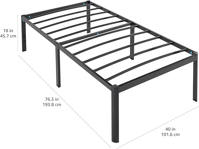 Amazon Basics Sturdy Heavy-Duty Non-Slip Platform Bed Frame, Steel Slat Support, Noise Free, Easy Assembly, 18 Inch Storage Height, Twin Size, Black