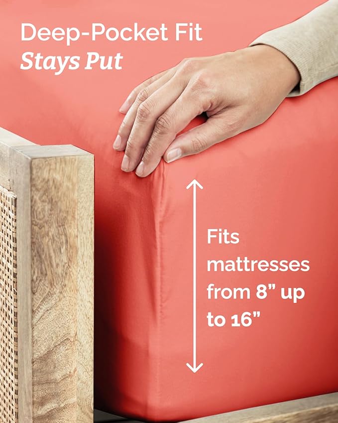 Twin 4 Piece Sheet Set - Comfy, Breathable & Cooling - Soft Hotel Luxury Bedding for Women, Men, Kids, Teens & Children - 1 Flat & 1 Fitted Sheet & 2 Pillowcases w/ Deep Pockets - Wrinkle Free - Coral