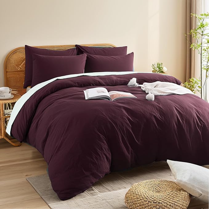 NEXHOME PRO Duvet Cover Set 100% Washed Cotton Oversized King 120"x98" Linen Feel Textured Organic Natural 3 Pieces Bedding Set Terracotta Burnt Orange with Zipper Closure Breathable(No Comforter)