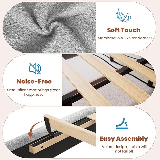 GarveeHome LED Full Size Bed Frame with 2 Drawers and Headboard, Cute Upholstered Bed with Storage, Sturdy Platform Bed, No Box Spring Needed, Wooden Slats, Noise Free, Grey