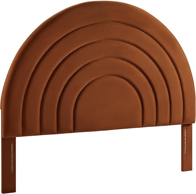 Modway Solana Soft Arch Shaped Round Queen Headboard in Rust – Upholstered Headboard – Stain-Resistant Performance Velvet Headboard for Queen Size Beds