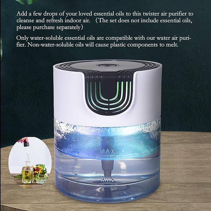 Water Air Purifier for Home, Office，Water Based Air Purifier ，Air Washer Humidifier ，Freshener for Smoke and Pet Odors，Essential Oil Aroma Diffuser with LED Night Light