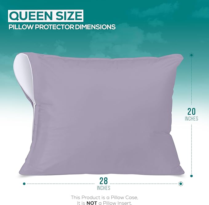 Utopia Bedding Premium 100% Waterproof Pillow Protectors with Zipper Queen Size (Set of 2), Bed Bug and Dust Mite Proof Zippered Pillow Covers, Pillow Encasement Cases, Lavender