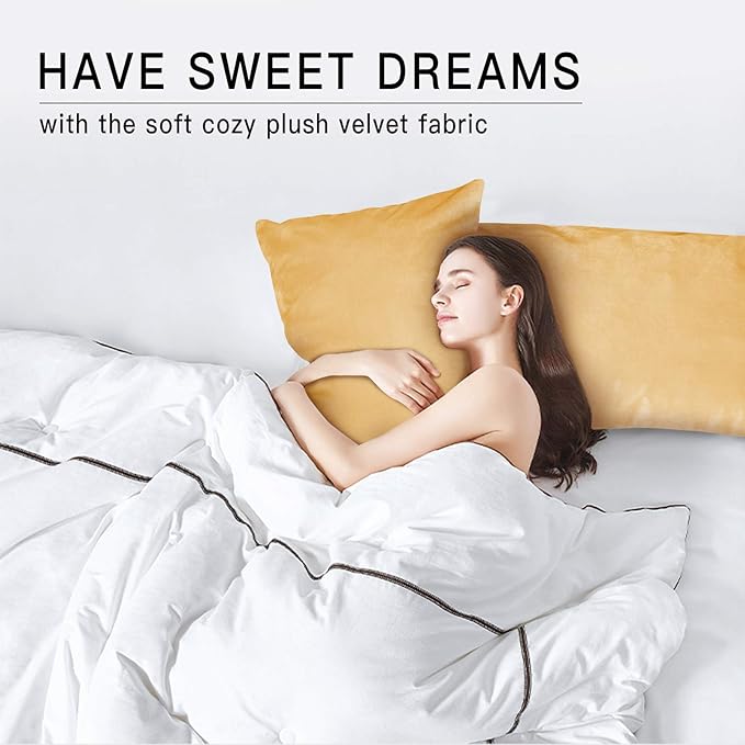 StangH Bed Pillow Pillowcase Thick Soft Velvet Fabric Zippered Covers for Bed/Couch/Sofa Decorative, Queen Size (Warm Gold, 20 x 30 inches) Pillowcases Set of 2, Warm Cozy Pillow Protector