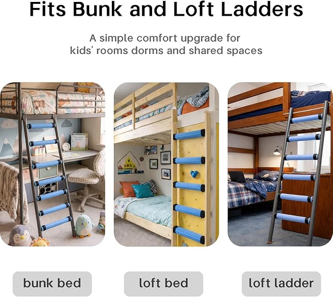 Bunk Bed Ladder Pads 6.5 Ft with 10 Adjustable Straps, Soft Foam Ladder Cover for Loft Bed, Cushioned Step Pads for Comfortable Climbing, Secure Fit, Blue