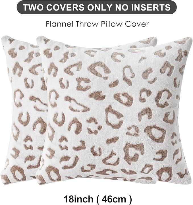 SOCHOW Decorative Throw Pillow Covers 18x18 Inches Set of 2, Soft Leopard Print Flannel Fleece Pillowcase Square Cushion Covers for Sofa Couch Bed, Brown