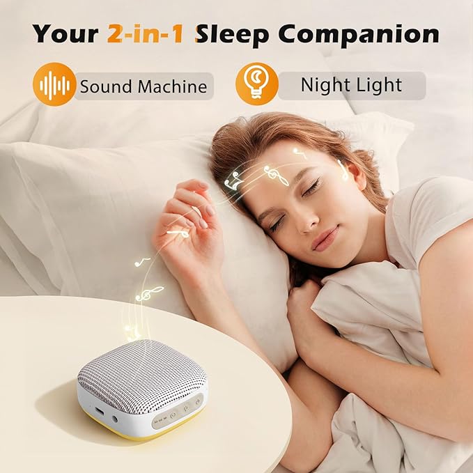 Portable Sound Machine for Travel, White Noise Sound Machine for Sleeping, 52-Hour Lasting Mini Noise Machine with 21 Quality Non-looping Sounds, Headphone Jack, Memory, Timer for Adults,Hotel (Khaki)