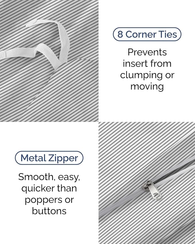 Duvet Cover Twin/Twin XL Size Set - Extra Soft Twin/Twin XL Duvet Cover 68" x 90" with 1 Pillow Sham - Hotel Luxury, Easy Care, Fade Free w/ Zipper Closures & Ties - Comfy & Breathable (Grey Stripes)