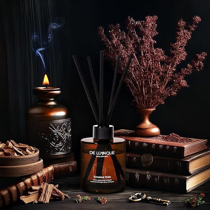 Smoked Hide Scent Aroma Reed Diffuser – Long-Lasting Room Scent Diffuser with Formula – Premium Home Fragrance Diffuser with Essential Oils for Bedroom & Living Room – 150ml