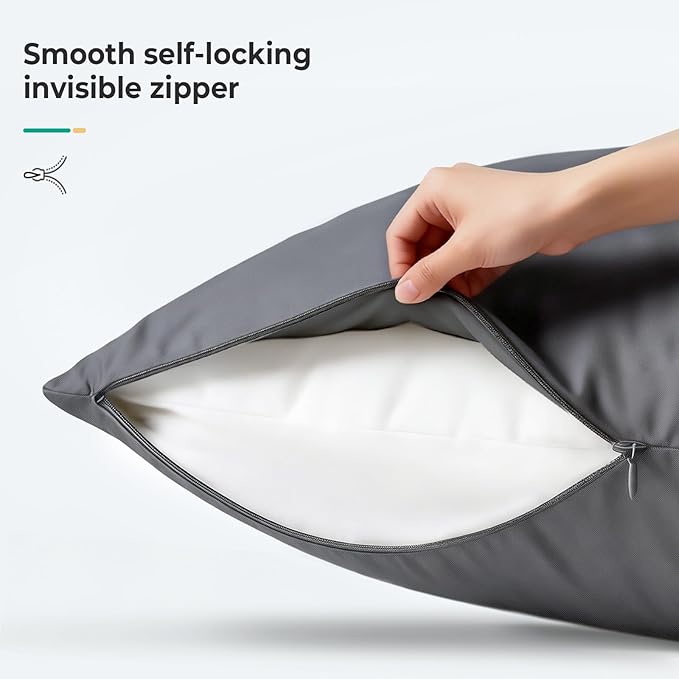 Cooling Curved Queen Pillow Case for Sider Sleeper Breathable Cool Silky Soft Pillow Cover with Zipper for Hot Sleepers,Hair and Skin Friendly,Dark Grey,1 Pack,20x30IN