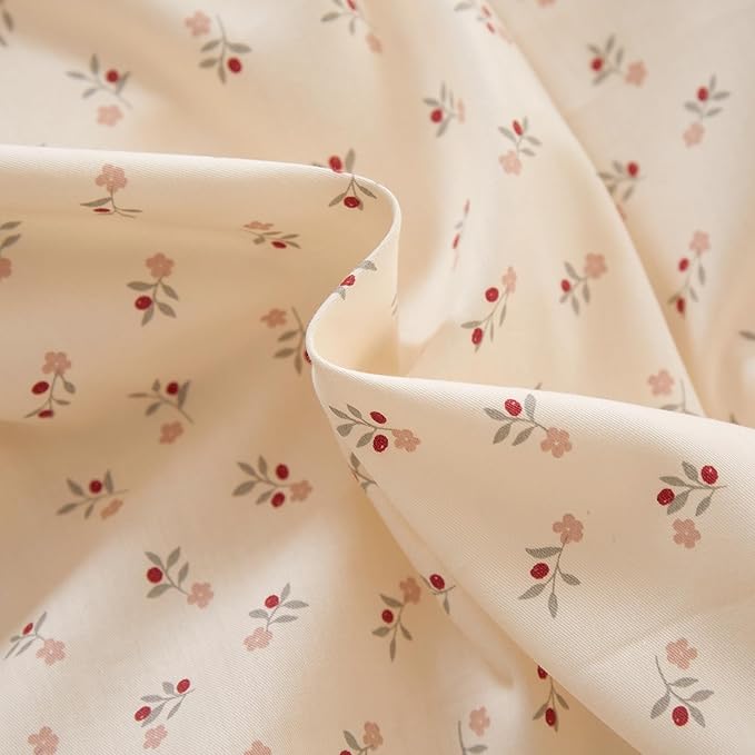 mixinni Pink Floral Duvet Cover Set Queen Size – 100% Cotton Ruffle Lace Bedding, Romantic Blushing Flower Print, Reversible Striped Pattern, Cottagecore Soft Aesthetic Princess Bedding for Girls