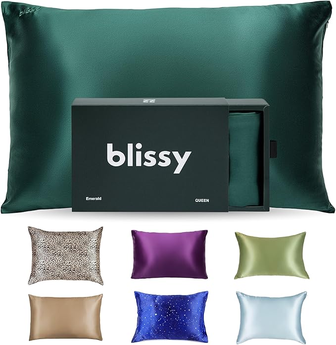 Blissy Silk Pillowcase - 100% Pure Mulberry Silk - 22 Momme 6A High-Grade Fibers - Silk Pillow Cover for Hair & Skin - Regular, Queen & King (Emerald, King)