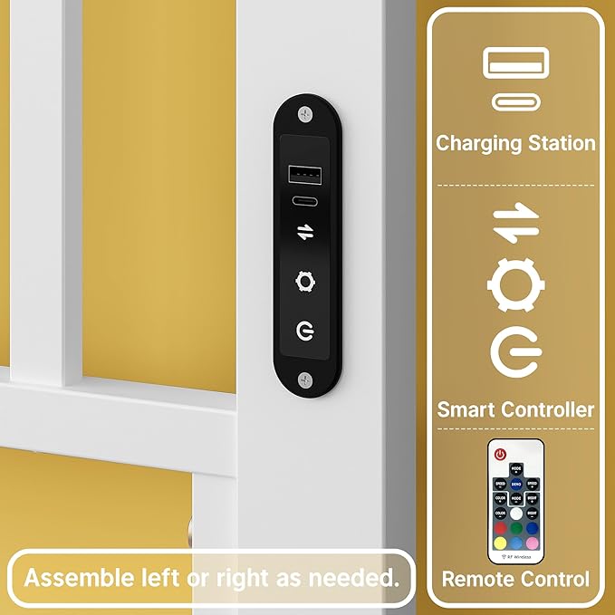 Weehom Full Size Headboard Only, Modern Headboard for Full Size Bed with LED Light, USB & Type C Port and Touch & Remote Control, Metal Headboard, Sturdy and Stable, Easy Assembly, White