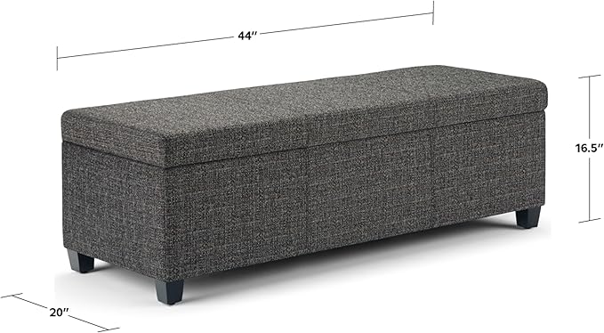 SIMPLIHOME Avalon Storage Ottoman Bench - 48" Wide x 16" High Upholstered Tweed Look Fabric Rectangular Lift-Top Ottoman in Dark Grey, Contemporary Storage Bench for Living Room with High-Density Foam