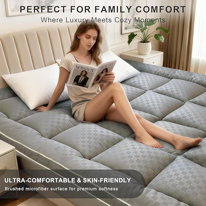 2~3In Memory Foam Mattress Topper King Size – Extra Thick for Back Pain Relief, Breathable & Cool for Hot Sleepers, Soft Pillow Top with 8″-21″ Deep Pocket, Non-Slip for Adjustable Beds, King 78"*80"