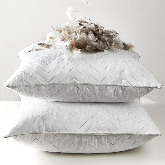 Bafode Goose Feathers Throw Pillow Inserts Set of 2, 26x26 Luxurious Corrugated Quilting Euro Decorative Pillows Insert with Exquisite Silver-Grey Satin Edging, Perfect for Couch, Bed, Sofa