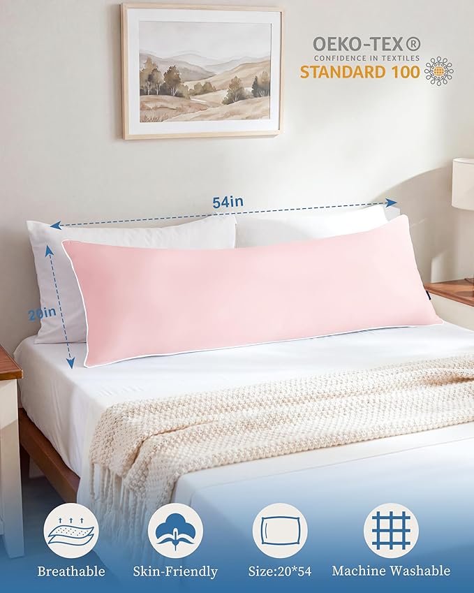 YZ HOME Memory Foam Body Pillow Insert - Full Body Pillow for Adults - Soft Large Long Bed Pillow for Side Sleeper (Pink, 20 Inchx54 Inch)