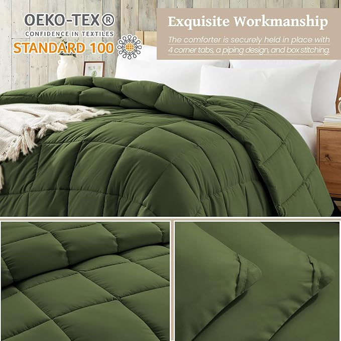 Homelike Moment Twin Comforter Duvet Insert - Olive Green Down Alternative Bed Comforter Twin Size, Lightweight Bedding Comforters Quilted Soft All Season Reversible Olive Green