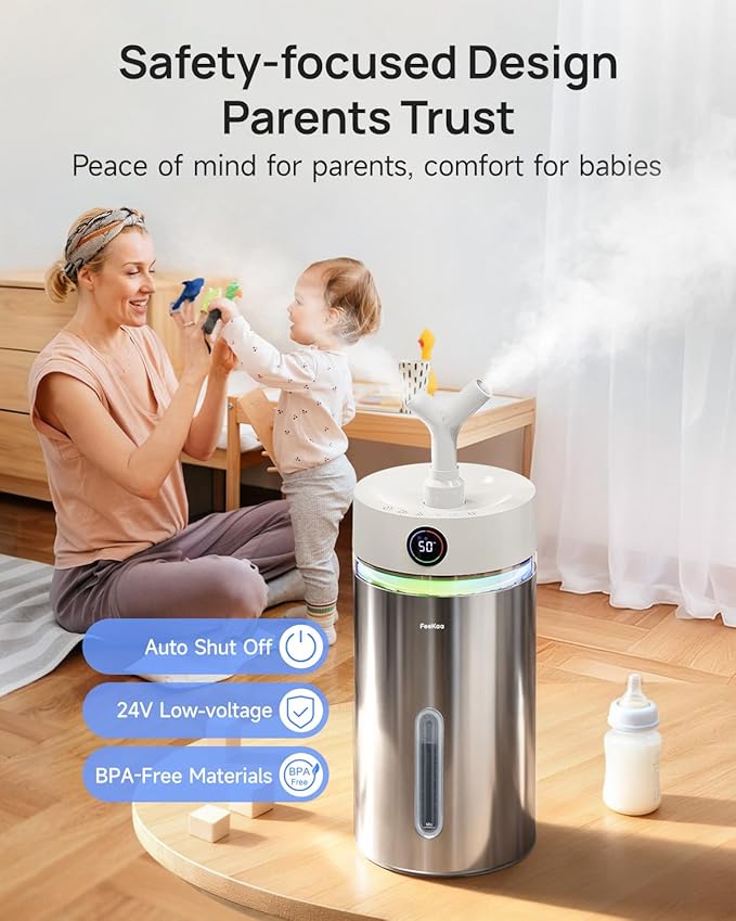 Feekaa Stainless Steel Humidifier Dishwasher Safe, 6L/1.6Gal Cool Mist Humidifiers for Bedroom, Easy to Clean Humidifier Large Room with Diffuser, Humidifiers for Baby Nursery Living Room Office Plant