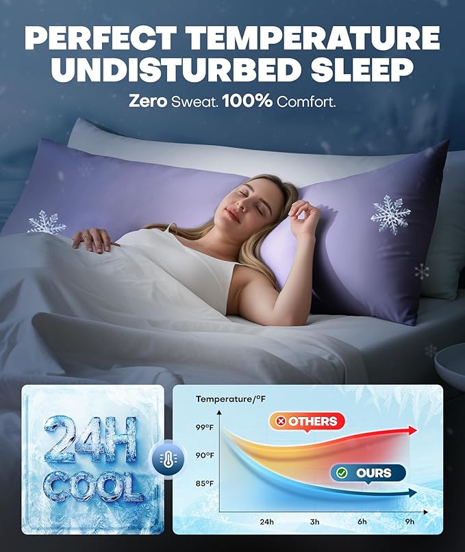 Ice Cooling Body Pillowcase for Hot Sleepers – Stays Cool All Night, Silky Touch Long Body Pillow Cases with Invisible Zipper, Soft & Breathable Body Pillow Cover, Gift for Men Women - 20"x54", Purple
