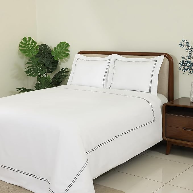 Dreamology White Duvet Cover Luxury Hotel Quality Bedding Set 100% Cotton Embroidered Duvet Covers with 2 Pillow Shams Hypoallergenic Zipper Closure 3 Pieces Duvet Set (Grey T-200, King)