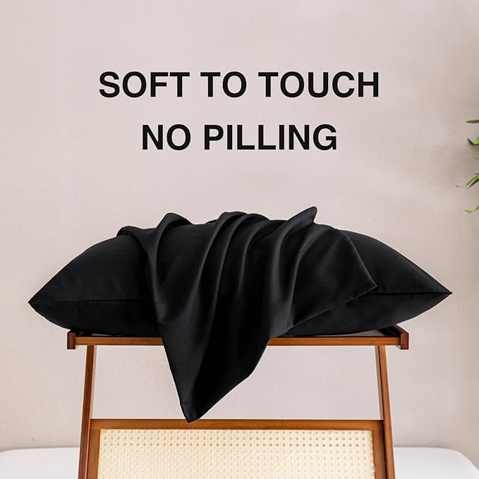 MINIPANDA Black Pillow Cases Standard Size Set of 4 - Super Soft, Smooth and Breathable Standard Pillow Cases- Envelope Design - Machine Washable Lightweight (20X26 Inches (4 Piece))