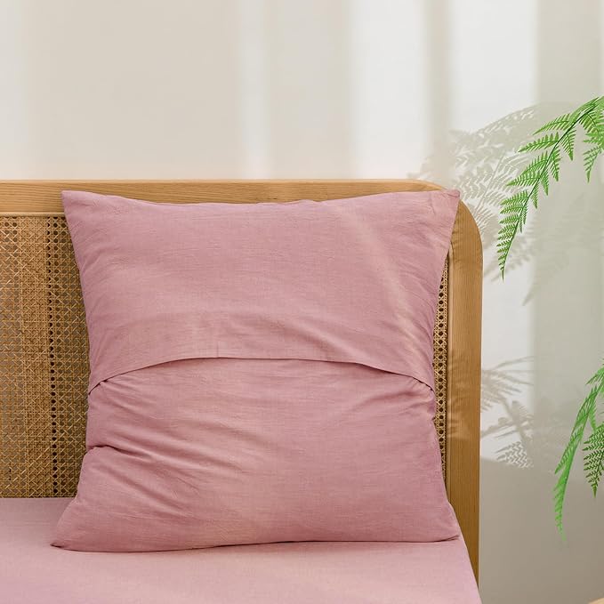 BESTOUCH 100% Washed Cotton Pillowcase for Hair and Skin Linen Feel Soft Comfortable Breathable 2 Set Pillow Case with Envelope Closure Solid Red Pink Euro 26x26 Inches