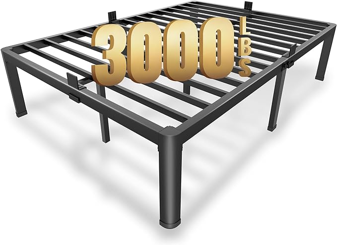 MAF 12 Inch Full Size Metal Platform Bed Frame with Round Corner Legs, Mattress Slide Stopper, 3000 LBS Heavy Duty Steel Slats Support, No Box Spring Needed, Noise Free