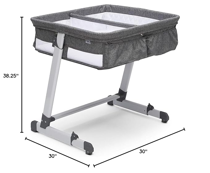 Simmons Kids By The Bed City Sleeper Bassinet for Twins - Adjustable Height Portable Crib with Wheels & Airflow Mesh, Grey Tweed