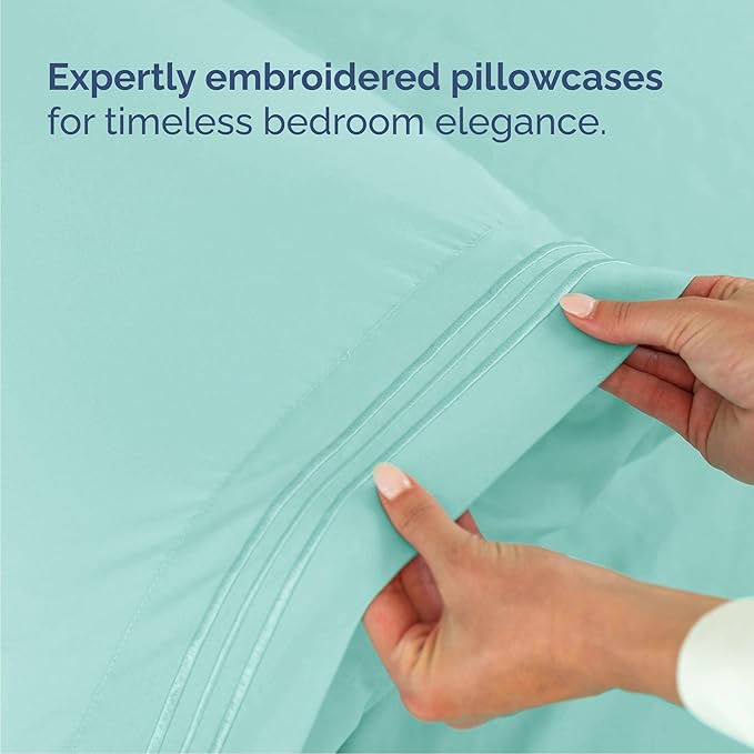 Cal King Size 4 Piece Sheet Set - Comfy Breathable & Cooling Sheets - Hotel Luxury Bed Sheets for Women & Men - Deep Pockets, Easy-Fit, Soft and Wrinkle Free Sheets - Spa Blue Oeko-Tex Bed Sheet Set