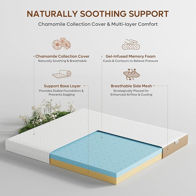 Bestier 3 Inch Gel Memory Foam Mattress Topper Twin XL Size - Cooling Bed Pad for Back Pain Relief, Pressure Dispersing Mattress Pad for Bedroom RV, College Dorm (38x80 Inch)