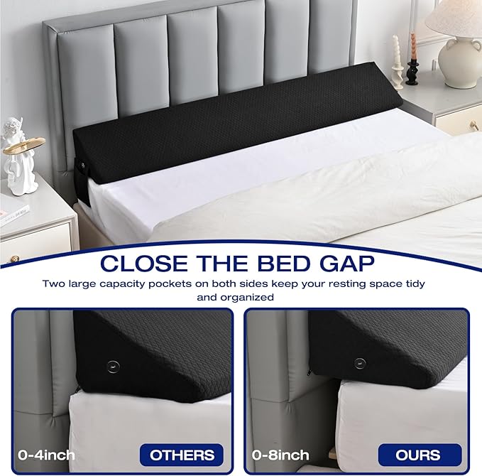 Full Bed Wedge Pillow for Headboard Triangle Pillow Wedge for Headboard Gap Filler Bed Accessories Mattress Gap Filler for Bed Stuff Home Decor Black Incline Angled Pillows