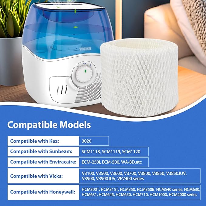 6 Pack WF2 Humidifier Filters for Vicks Humidifier V3100 V3500 V3600 V3700 V3800 V3850 V3900, for Honeywell HCM-350 HCM-630 HCM-300T, for Kaz 3020, for Sunbeam 1118 1119, ECM-250i, ECM-500