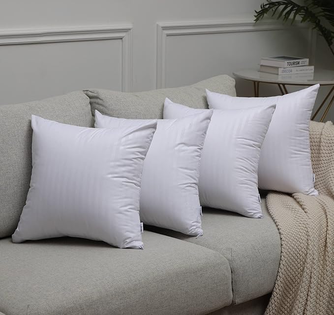 Kingnex 4 Pack Feather Proof Pillow Protectors 18x18 Waterproof Cover for Goose Down Square Throw Pillows