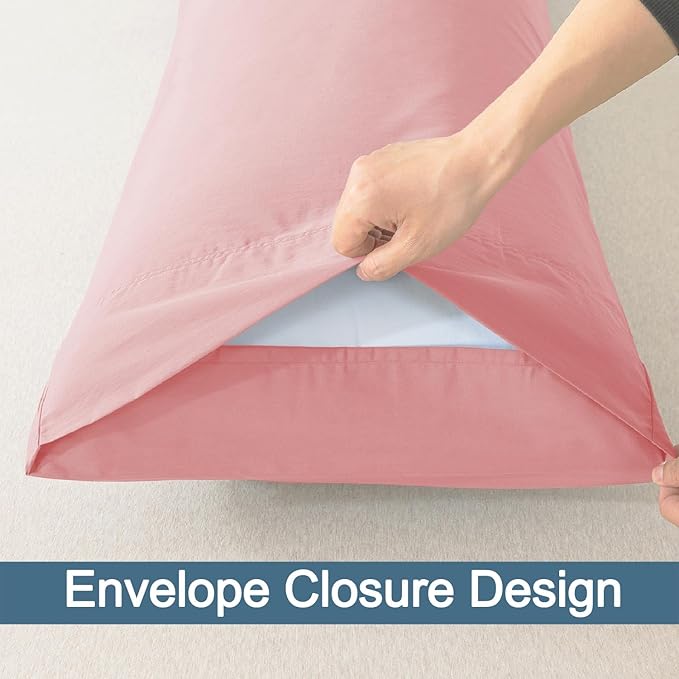 WhatsBedding Body Pillow Cover Cotton Fabric, Long Pillowcase Breathable & Skin-Friendly, Envelope Closure - Foggy Pink (20x54 inch)