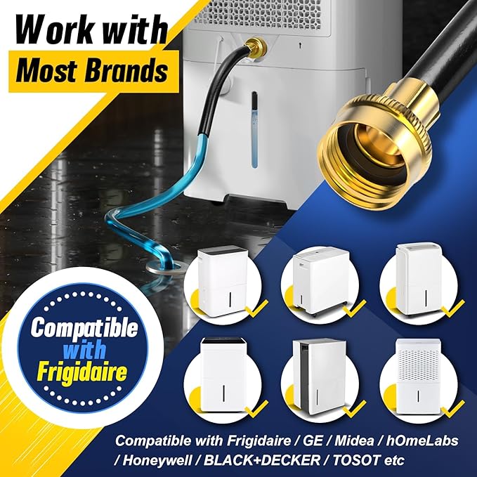 25FT Dehumidifier Drain Hose with 3/4 Inch FHT Connector, featuring Rust-Resistant Brass Fittings for Leak-Proof Connection, Perfectly Compatible with Most Dehumidifier Brands（7 Length Options）