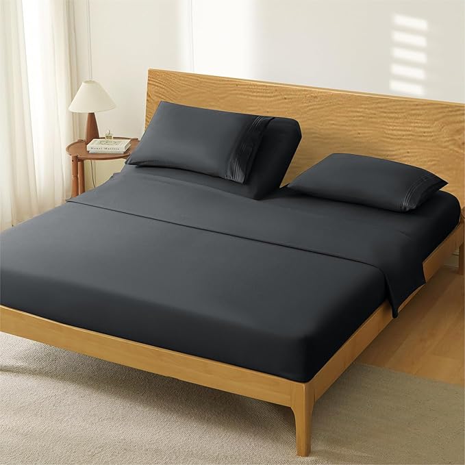 Manyshofu 4 Piece Split Head King Sheets Sets for Adjustable Bed Sheet, Flex Head Split Top King Sheets Black Sheet Set - 1800 Thread Count Bedding Set with 14-16 Inch Deep Pockets