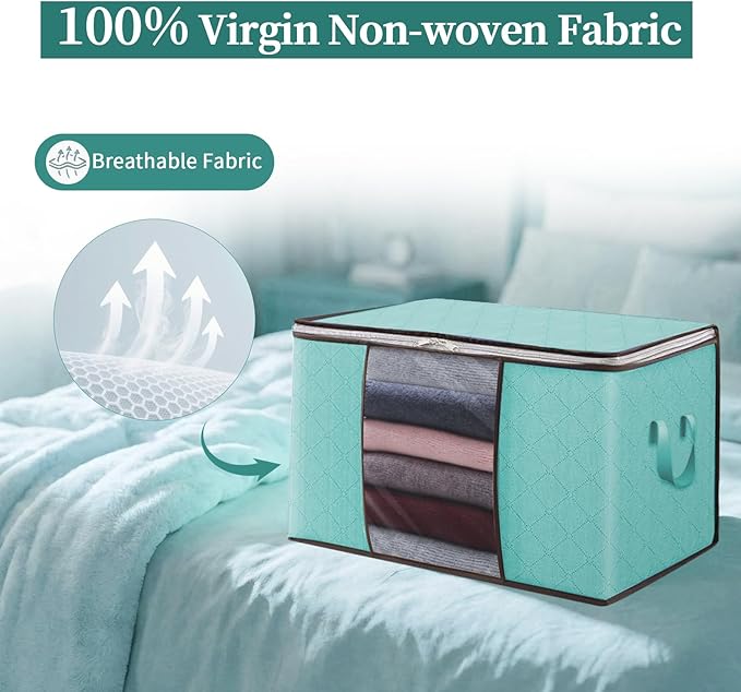 90L Clothes Blanket Storage Bags, 6 Pack Under Bed Storage Bins with Lids, Foldable Closet Organizer with Reinforced Handles for Clothing, Blanket, Comforters, Bed Sheets, Pillows and Toys, Blue