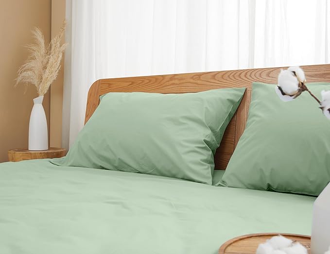 Pillow Cases, Standard Queen Size Cotton Percale Weave Pillowcases, Pre-Shrunk Breathable and Hypoallergenic Pillowcases, Set of 2 (2 Piece Standard/Queen 20 Inch x 30 Inch, Sage Green)