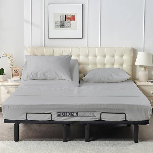 4 PC Split Head Flex Sheet Set, 39" Top Split King Sheets for Adjustable Beds, 100% Egyptian Cotton, 16 Inch Deep Pocket, Soft Durable Breathable Sheets, Light Grey Solid, Ideal for Adjustable Beds