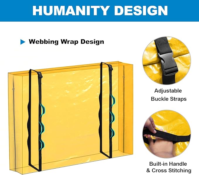TICONN Mattress Bags for Moving, Heavy Duty Full Mattress Cover Storage Bag with Full-Around Handle and Adjustable Buckles (Yellow, Full)