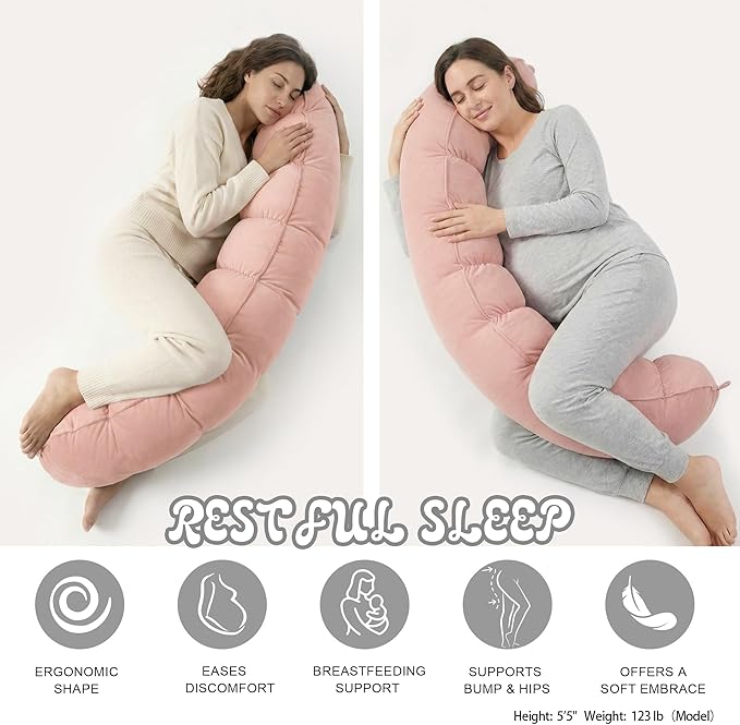 Peallow(Pat. Pend) – Long Round Body Pillow for Adults, Bolster Pillow for Sleeping, Soft and Supportive Pillow for Sleeping & Lumbar Support (Soft Pastel Pink, 59")